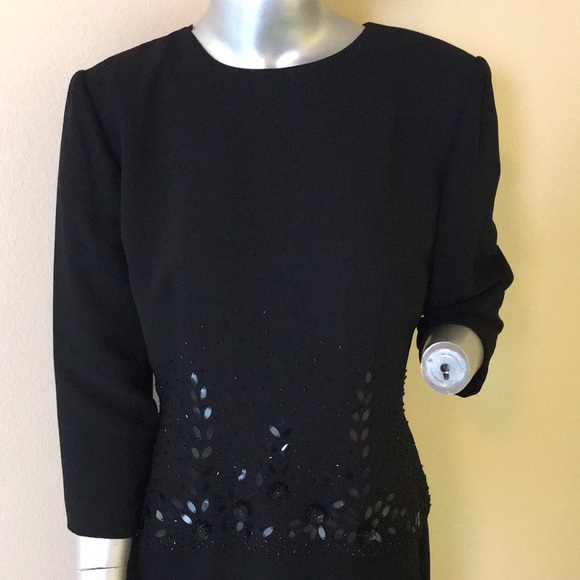 Donna Morgan Floral Beaded Formal Midi Dress 3/4 Sleeves - Picture 3 of 16